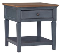 Legends Home Americana Brown End Table with Corduroy Blue Base