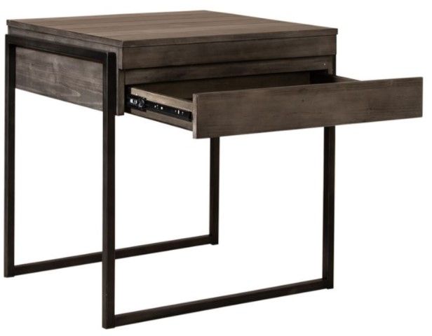 Liberty Furniture Gateway Weathered Gray End Table with Black Metal Frames-2