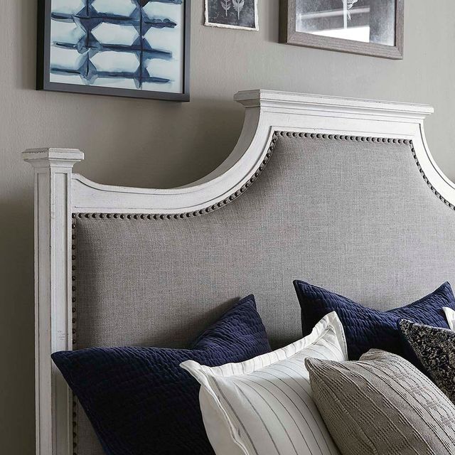 Bassett® Furniture Bella Aged Whitestone Queen Upholstered Panel Bed-1