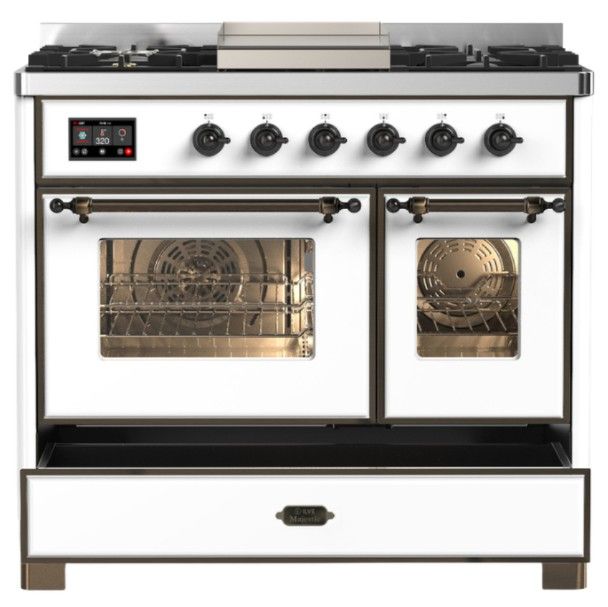 Ilve® Majestic III 40" White Pro Style Dual Fuel Natural Gas Range with Triple Glass Door and Burnished Trim-2