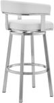 Armen Living Lorin Brushed Stainless Steel/White Swivel Counter Stool-4