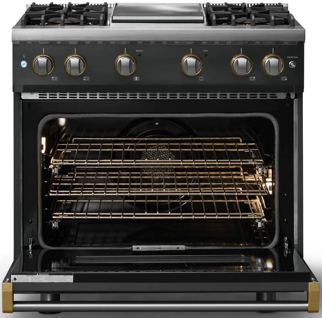 Viking® 5 Series 36" Antique Bronze Pro Style Gas (LP) Range with Brushed Brass Trim-1