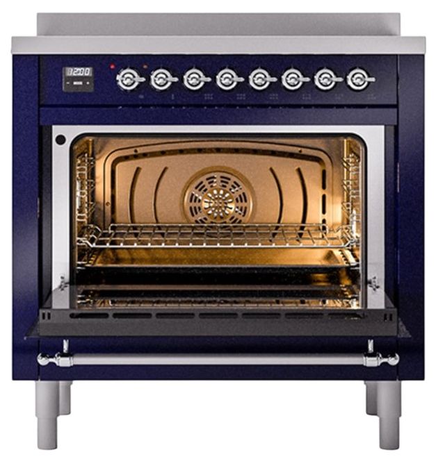 Ilve® Nostalgie II Noblesse 36'' Midnight Blue Pro Style Induction Range with Chrome Trim-1