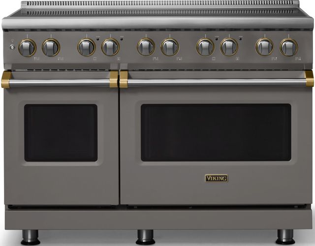 Viking® 5 Series 48" Damascus Gray Pro Style Induction Range with Brushed Brass Trim-0