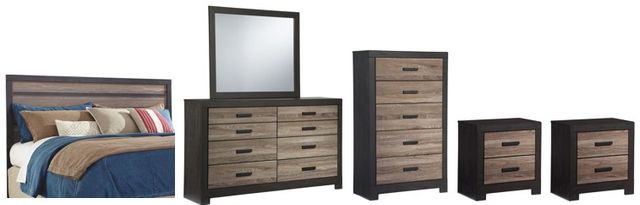 Signature Design by Ashley® Harlinton 6-Piece Warm Gray/Charcoal Queen/Full Panel Headboard Bed Set-0