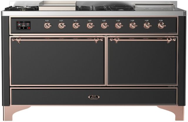 Ilve® Majestic III 60'' Custom Pro Style Dual Fuel Liquid Propane Range with Solid Door and Copper Trim-3