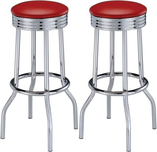 Coaster® Theodore 2-Piece Red/Chrome Soda Fountain Bar Stools