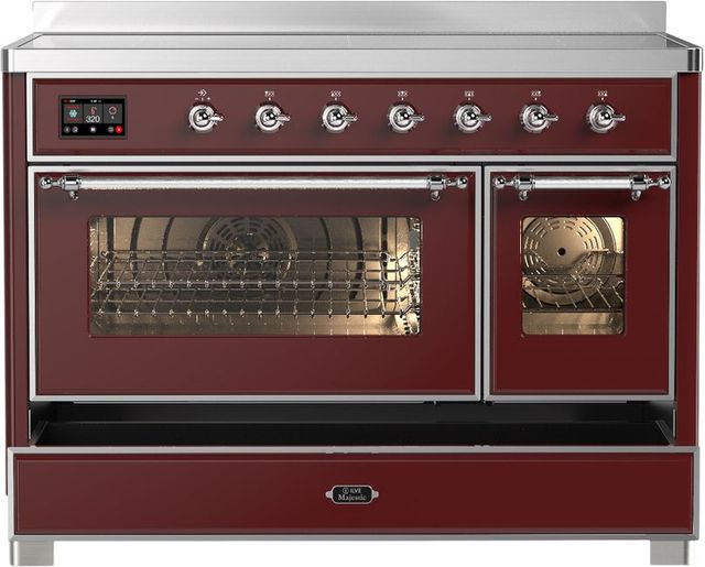 Ilve® Majestic III 48" Burgundy Pro Style Induction Range with Triple Glass Door and Chrome Trim-2