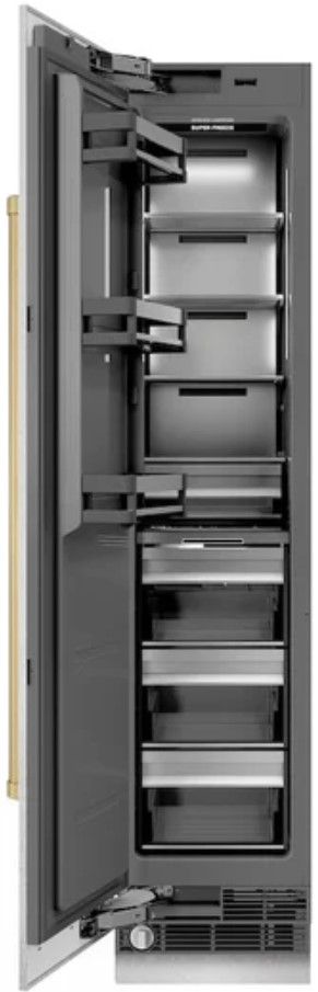 ZLINE Autograph Edition 18 in. 8.6 Cu. Ft. Left Hinge Column Freezer in Satin Stainless Steel with Graphite Gray Interior and Champagne Bronze Accents-1