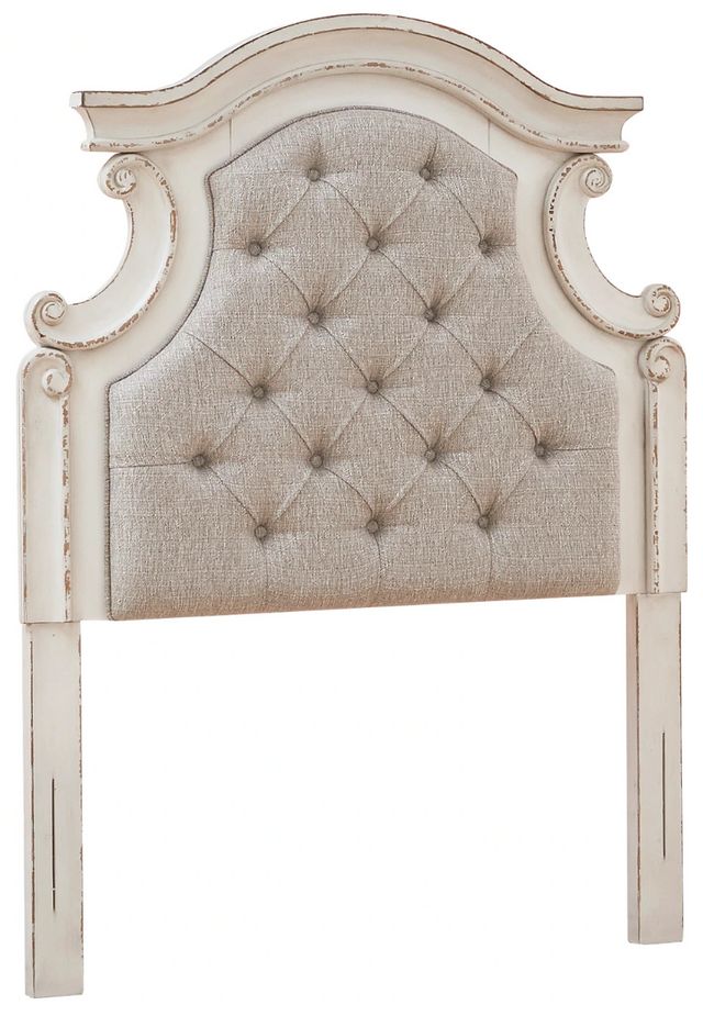 Signature Design by Ashley® Realyn Beige/Chipped White Twin Upholstered Panel Headboard