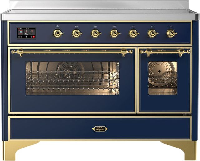 Ilve® Majestic III 48" Midnight Blue Pro Style Induction Range with Triple Glass Door and Brass Trim-0