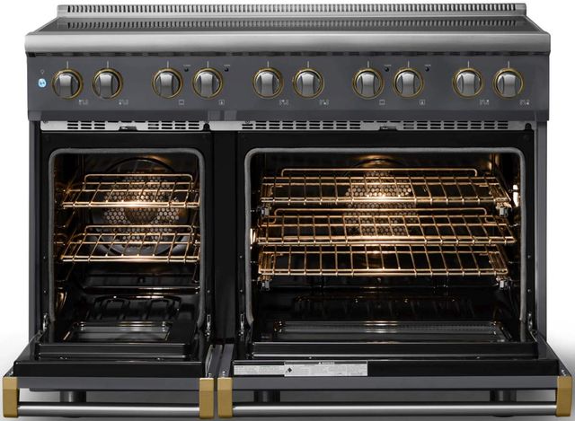 Viking® 5 Series 48" Cast Black Pro Style Induction Range with Brushed Brass Trim-1