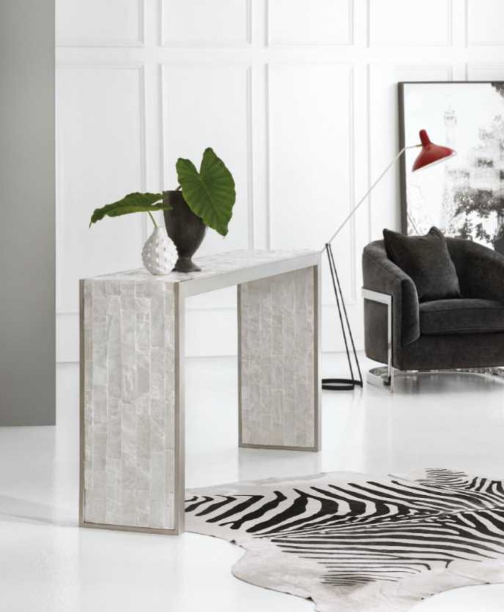 Hooker Furniture Melange Emma Beige Console Table with Silver Leaf Accents - Thumbnail 4