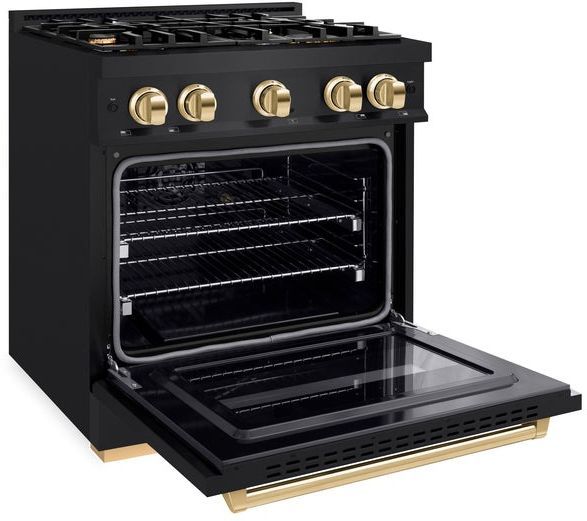 ZLINE Classic Autograph Edition 30" Black Stainless Steel Pro Style Gas Range with Polished Gold Accents-3