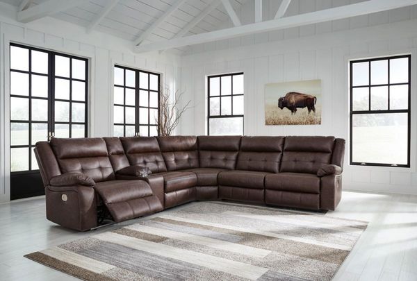 Signature Design by Ashley Punch Up 6-Piece Walnut L-Shape Power Reclining Sectional