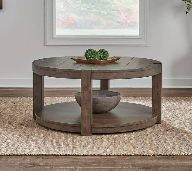 Liberty Furniture Broadmore Cobblestone Brown Round Cocktail Table-1