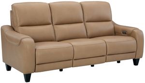Front view of the Ashley® Mosswell Toffee Power Reclining Sofa with Adjustable Headrest