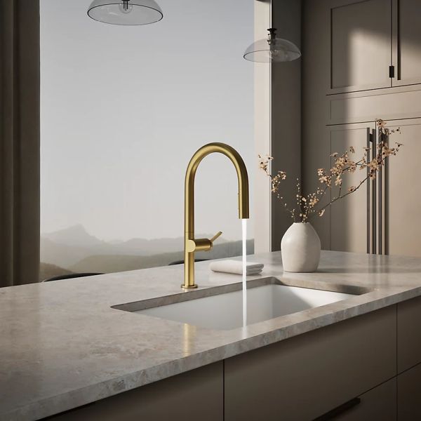 KOHLER® Components® Vibrant Brushed Moderne Brass Pull-Down Kitchen Sink Faucet with 2-Function Sprayhead-2