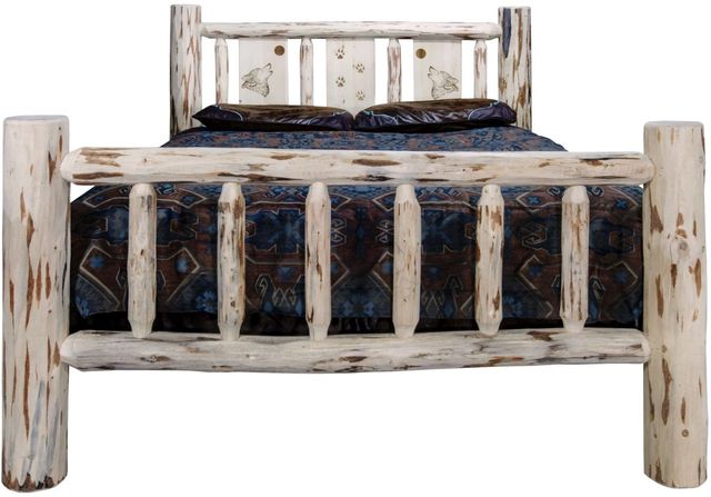 Montana Woodworks® Montana Collection Clear Lacquer Twin Bed with Laser Engraved Wolf Design-1
