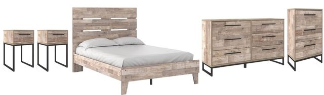 Signature Design by Ashley® Neilsville 5-Piece Whitewash Queen Panel Platform Bed Set-0