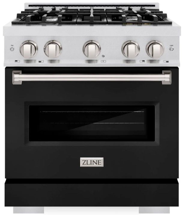 ZLINE Classic Series 30" Satin Stainless Steel Pro Style Dual Fuel Range with Black Matte Door-0