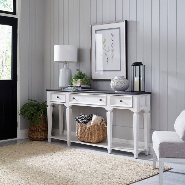 Liberty Furniture Allyson Park White 72" Hall Table with Charcoal Top -9