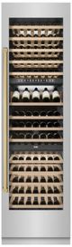 ZLINE Autograph Edition 24" 12.4 Cu. Ft. Triple Zone 100 Bottle Column Wine Cooler in Stainless Steel and Polished Gold Accents-3