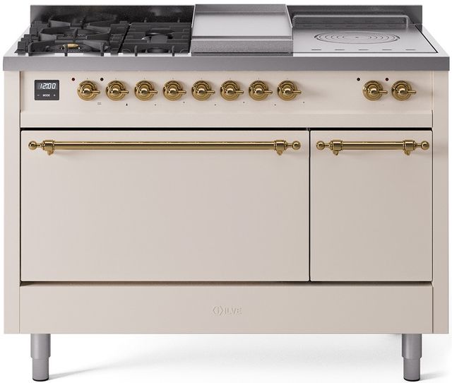 Ilve® Nostalgie II Series 48" Antique White Pro Style Dual Fuel Range-0