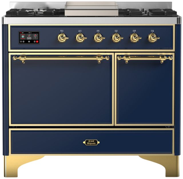 Ilve® Majestic III 40" Midnight Blue Pro Style Dual Fuel Liquid Propane Range with Solid Door and Brass Trim-0