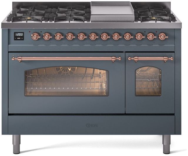 Ilve® Nostalgie II Series 48" Blue Grey Pro Style Dual Fuel Range-0