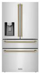 ZLINE Autograph Edition 36" 21.6 Cu. Ft. Stainless Steel Counter-Depth French Door Refrigerator with Water and Ice Maker in Fingerprint-Resistant and Polished Gold Helix Handles-0