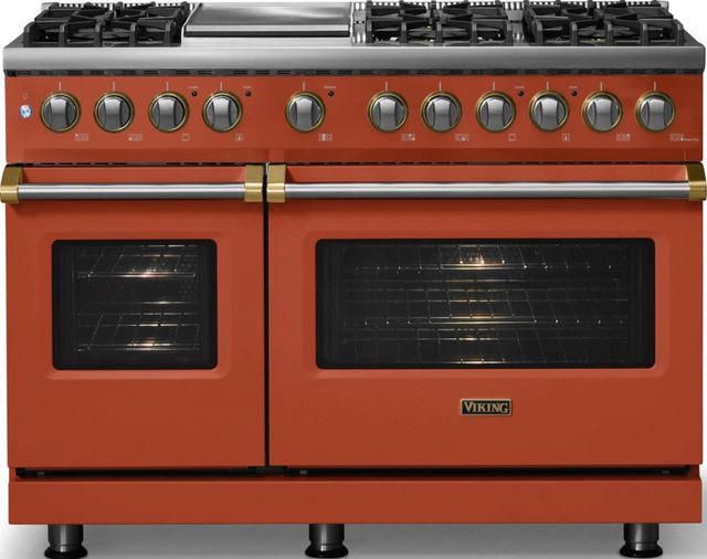Viking® 5 Series 48" Spiced Cider Pro Style Dual Fuel (NG) Range with Brushed Brass Trim-2