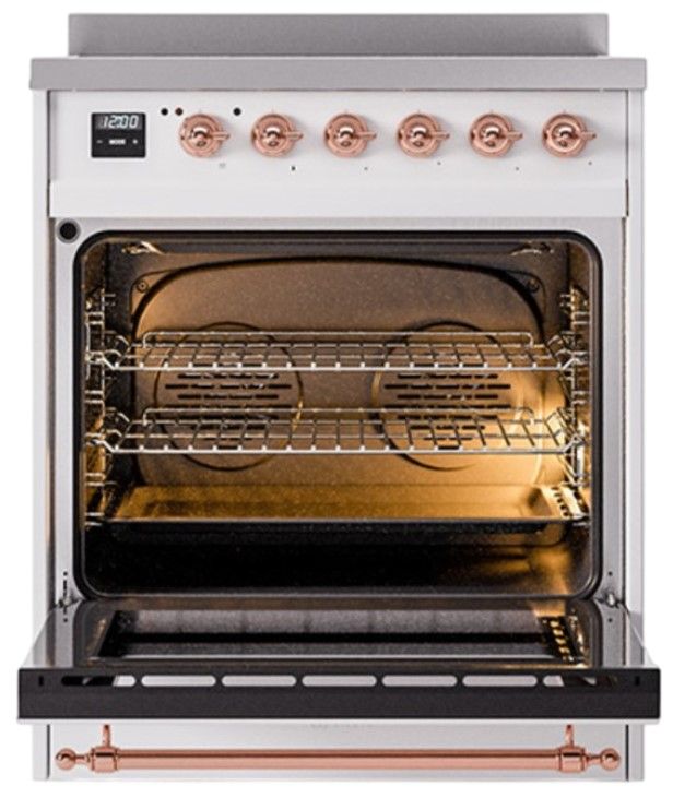 Ilve® Nostalgie II Noblesse 30'' White Pro Style Induction Range with Copper Trim-1