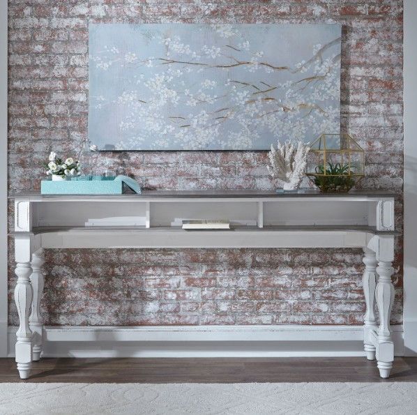 Liberty Furniture Magnolia Manor Weathered Bark Console Bar Table with Antique White Base-1