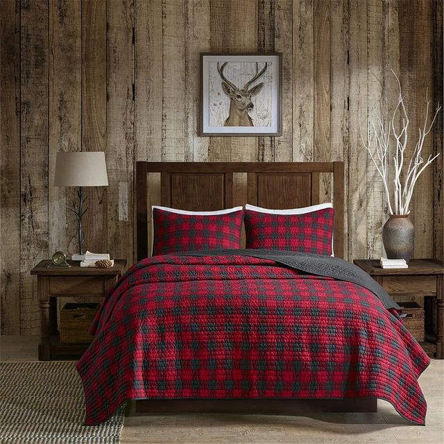 Olliix by Woolrich Red Full/Queen Check Oversized Quilt Mini Set-0