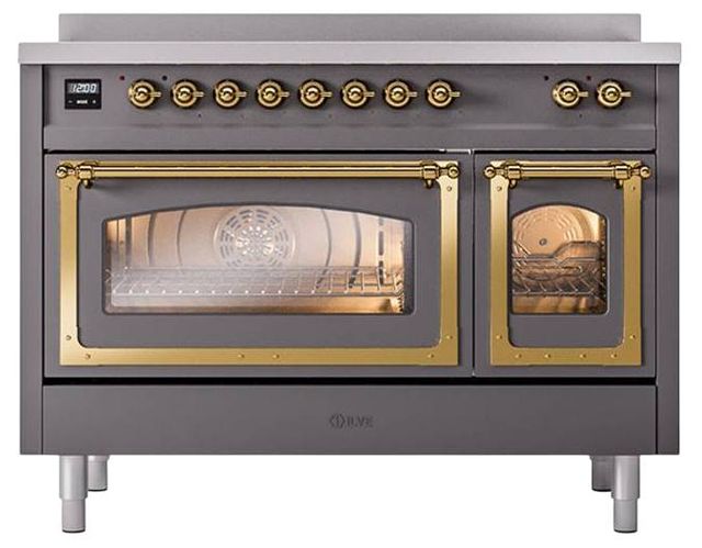 Ilve® Nostalgie II Noblesse 48'' Graphite Matte Pro Style Induction Range with Brass Trim-1
