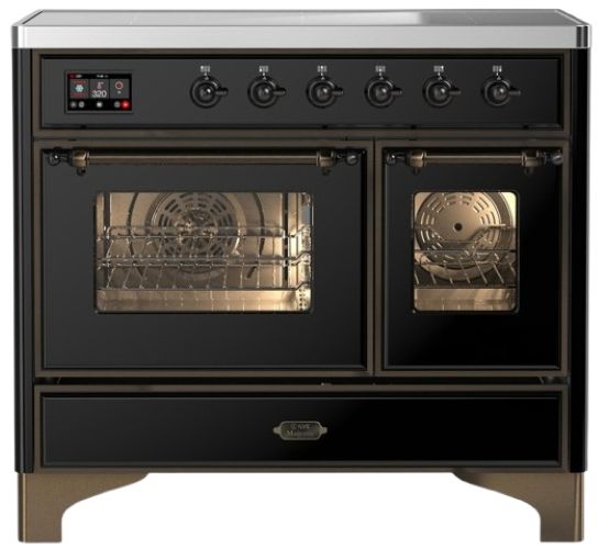 Ilve® Majestic III 40" Glossy Black Pro Style Induction Range with Triple Glass Door and Burnished Trim-0