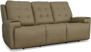 front view of the Flexsteel® Iris Khaki Power Reclining Sofa with Power Headrests