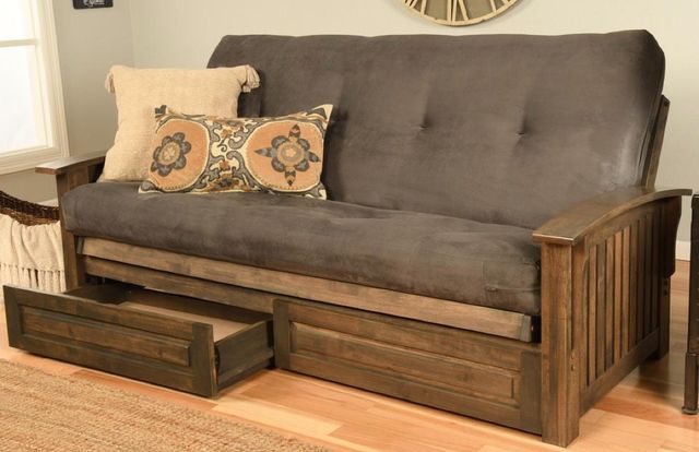 Kodiak Furniture Washington Suede Gray/Rustic Walnut Full Storage Futon with Mattress-1