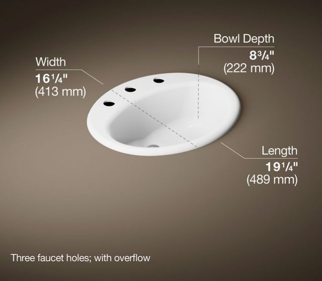 Kohler Farmington® White 19.25" Widespread Oval Drop-In Bathroom Sink-3