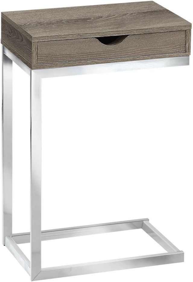 Monarch Specialties Inc. Dark Taupe Drawer Accent Table with Chrome Metal Frame-0