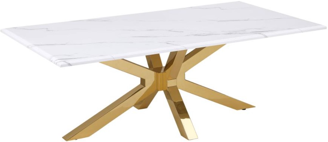 Coaster® Visalia White Coffee Table with Gold Base | M & H Appliance