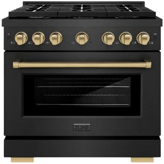 ZLINE Autograph Edition Paramount 36" 5.2 cu. ft. Black Satin Stainless Steel Dual Fuel Range with Champagne Bronze Accent-0