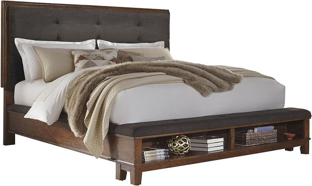Signature Design by Ashley® Ralene 4-Piece Dark Brown King Upholstered Panel Bed Set-1