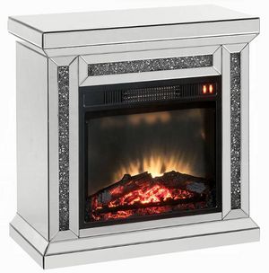 ACME Furniture Noralie Mirrored Fireplace with Faux Diamonds Accents