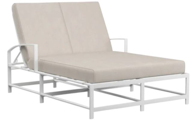 Sunset West Bristol Satin White Aluminum Outdoor Double Chaise with Canvas Flax Cushion-0