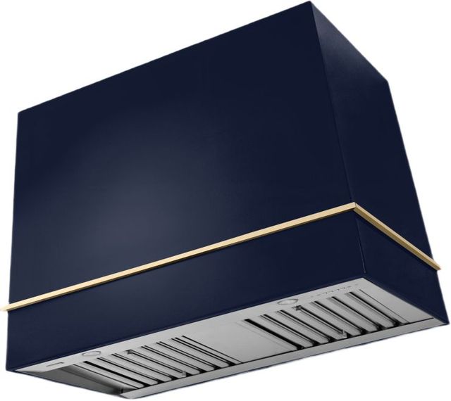 La Cornue Cornufé Loge 44" Goodwood Blue Wall Mounted Range Hood with Polished Brass Trim-0