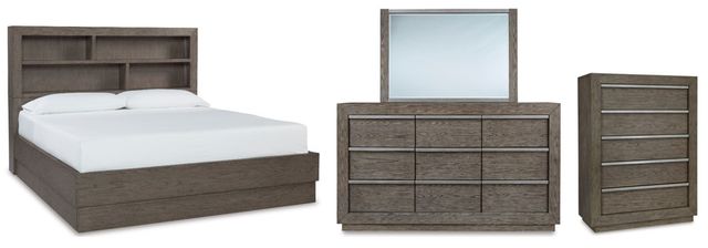 Benchcraft® Anibecca 4-Piece Weathered Gray Queen Bookcase Bed Set-0