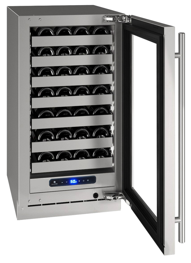 U-Line 5 Class Collection 18” 3.7 Cu. Ft. Stainless Steel Wine Cooler with Reversible Hinge Glass Door-1