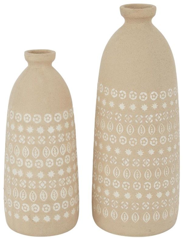 Deco Marche 2-Piece Beige Handmade Vase with Star Patterns Set-0